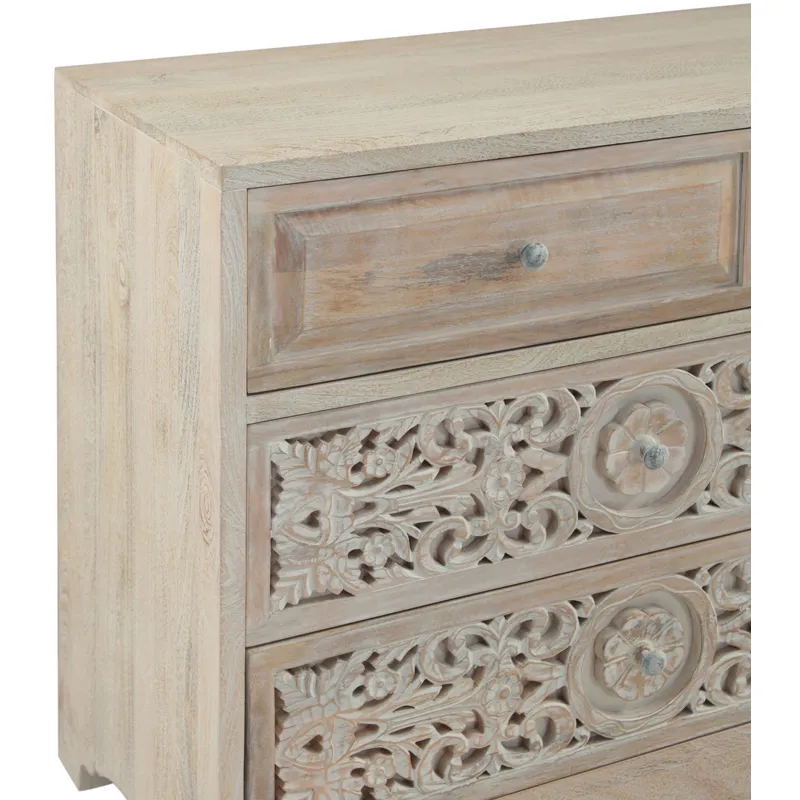 Taj 71" Dresser with Plinth Base in Carved Heirloom White