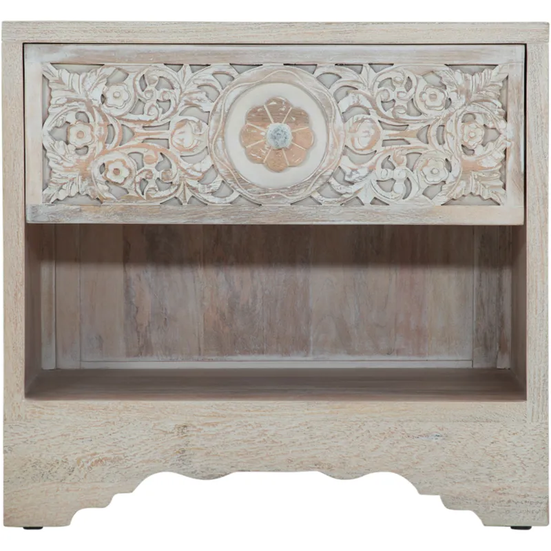 Taj 26" Nightstand with Plinth Base in Carved Heirloom White