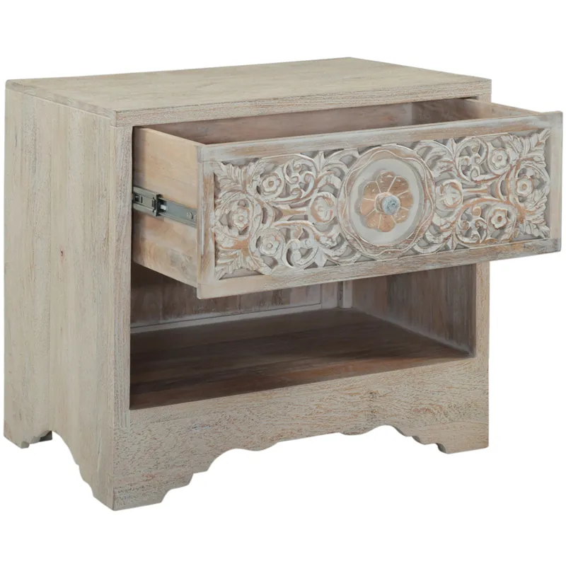 Taj 26" Nightstand with Plinth Base in Carved Heirloom White