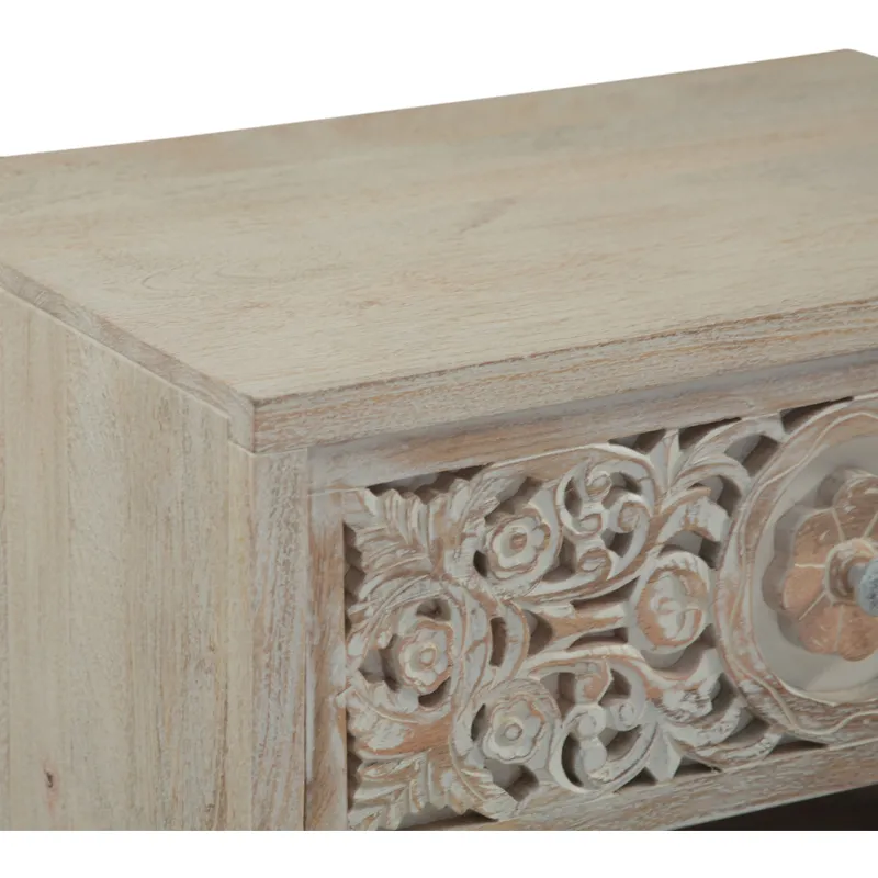 Taj 26" Nightstand with Plinth Base in Carved Heirloom White