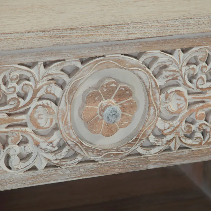 Taj 26" Nightstand with Plinth Base in Carved Heirloom White