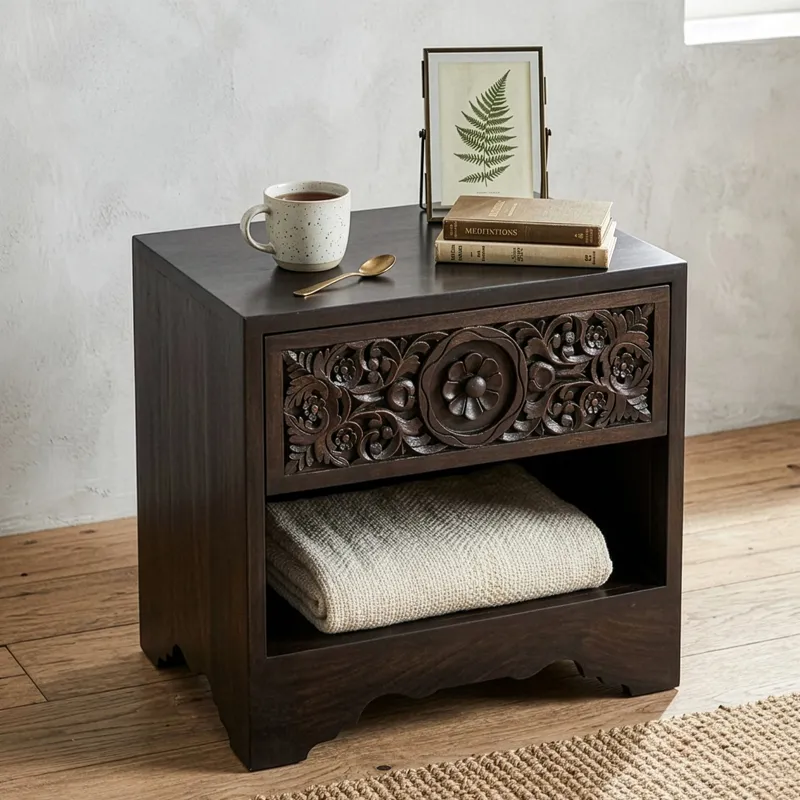 Taj 26" Nightstand with Plinth Base in Vintage Brown