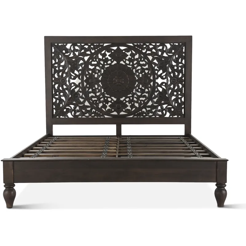 Taj King Bed in Hand Carved Vintage Brown
