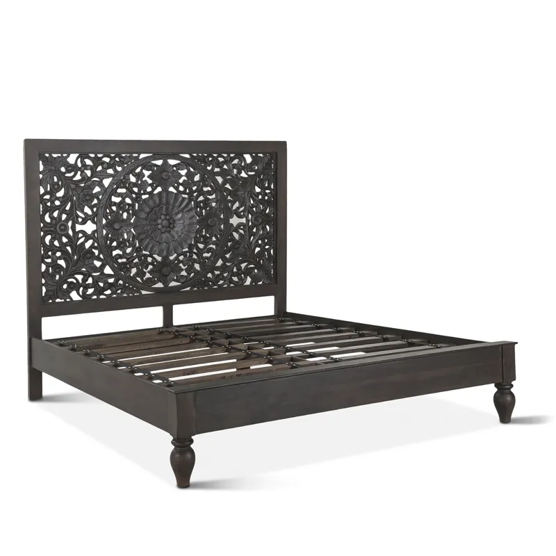 Taj King Bed in Hand Carved Vintage Brown