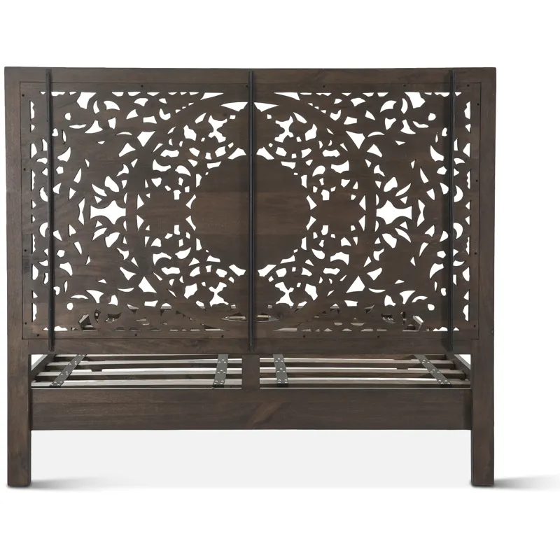 Taj King Bed in Hand Carved Vintage Brown