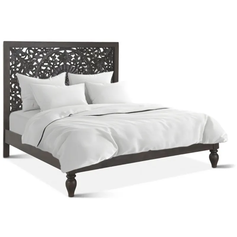 Taj King Bed in Hand Carved Vintage Brown