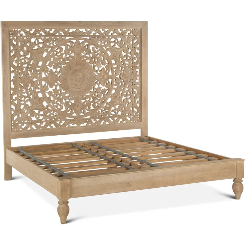 Taj King Bed in Hand Carved Whitewash