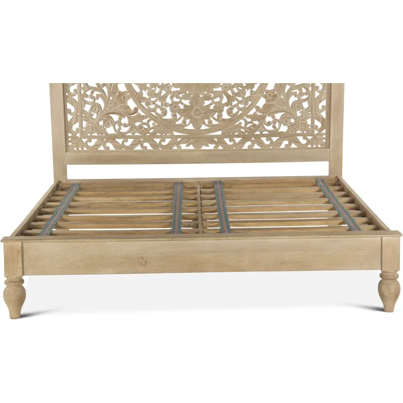 Taj King Bed in Hand Carved Whitewash