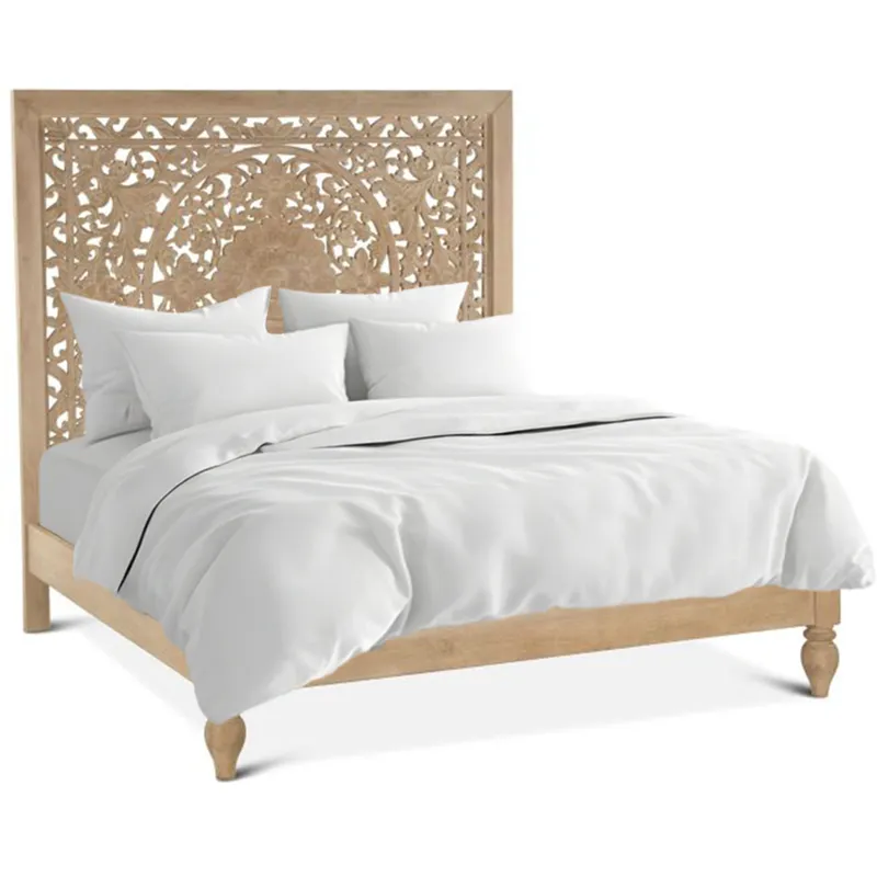 Taj King Bed in Hand Carved Whitewash