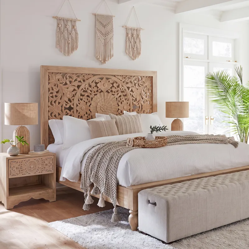Taj King Bed in Hand Carved Whitewash