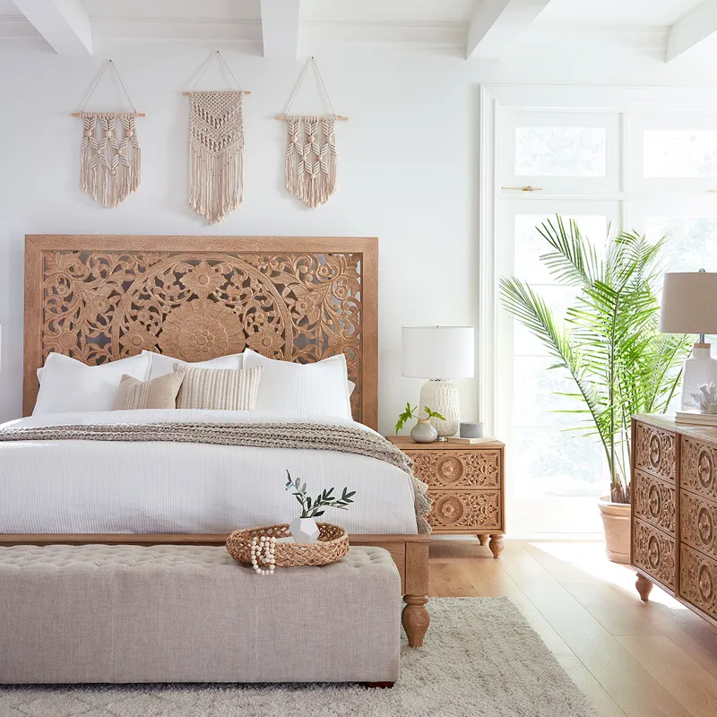Taj King Bed in Hand Carved Whitewash