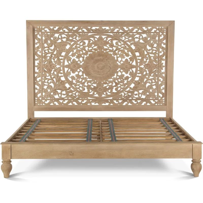 Taj Queen Bed in Hand Carved Whitewash