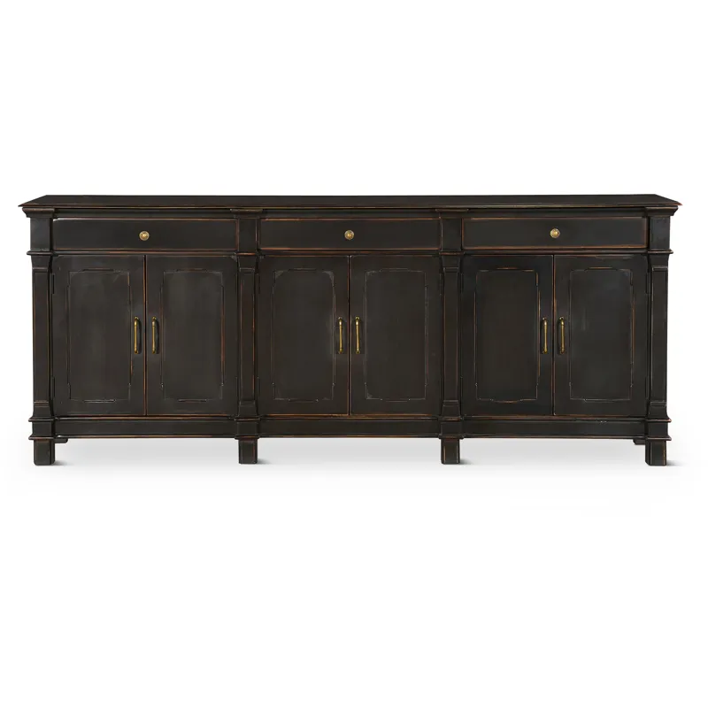 Turin 100" Sideboard in Distressed Black with Walnut Interior