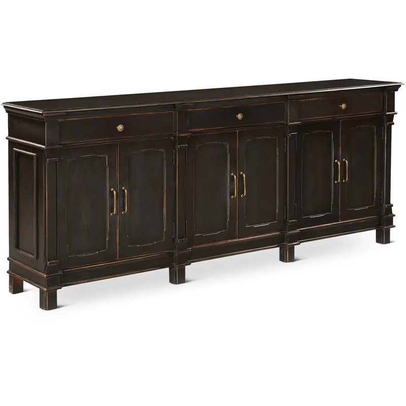 Turin 100" Sideboard in Distressed Black with Walnut Interior