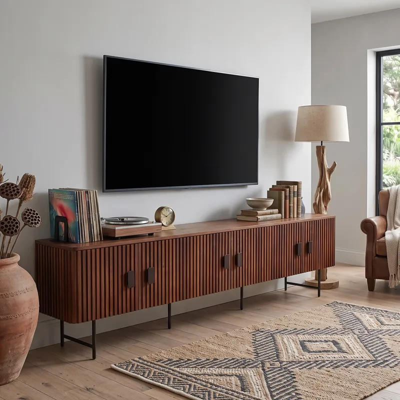 Verbania 98" Plasma Cabinet in Pecan Brown