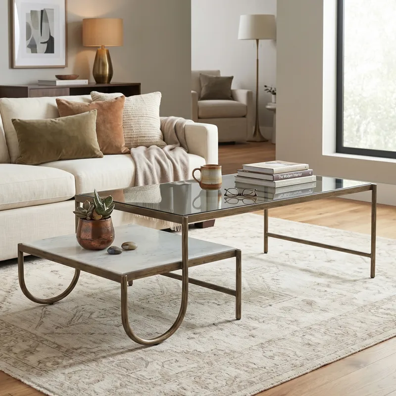 Venice 52" Nesting Coffee Table with Glass and Marble Top