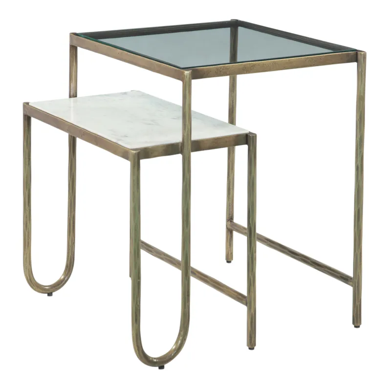 Venice 22" Nesting Side Table with Glass and Marble Top