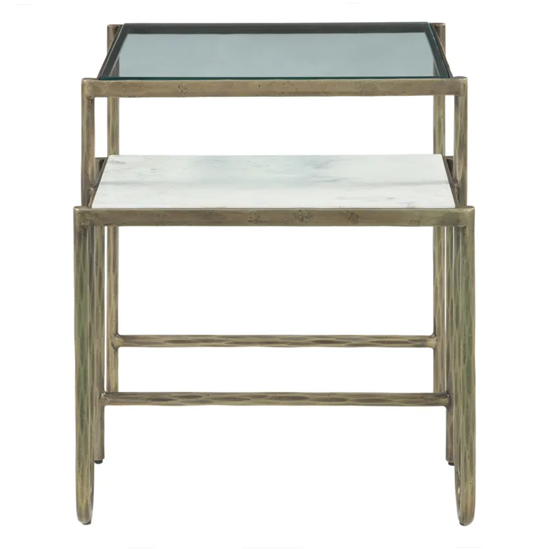 Venice 22" Nesting Side Table with Glass and Marble Top