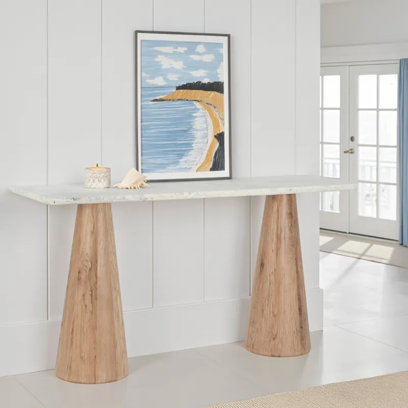 Vista 60" Console Table with White Travertine and Light Base