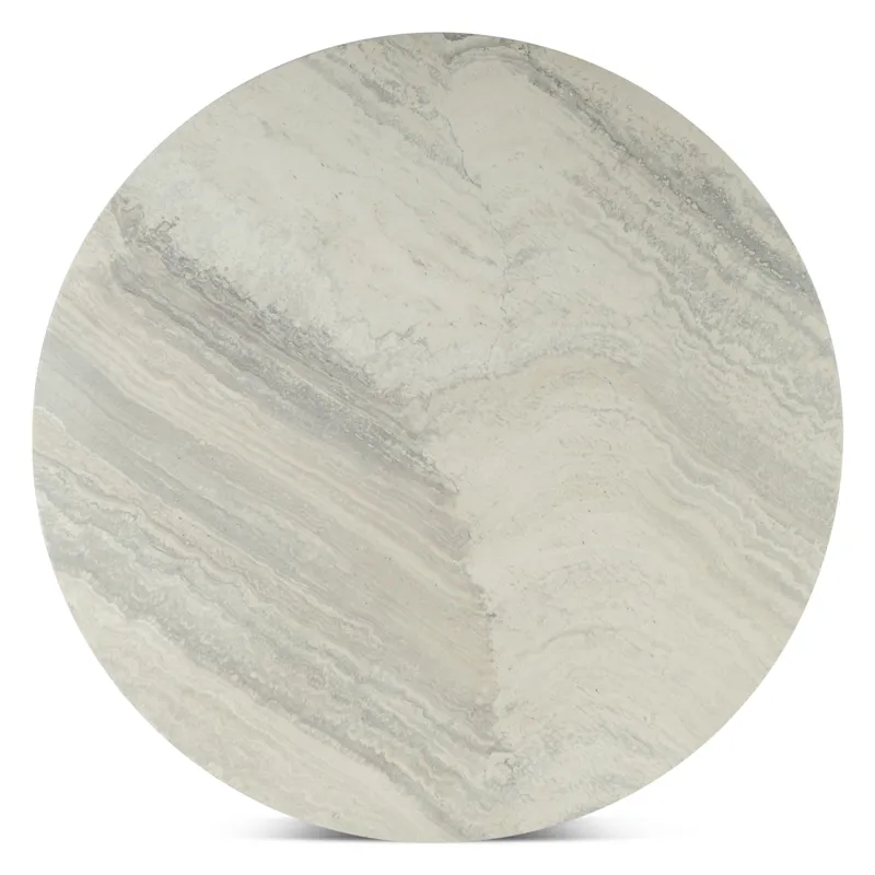 Vista 48" Round Dining Table with White Travertine and Light Mango Base
