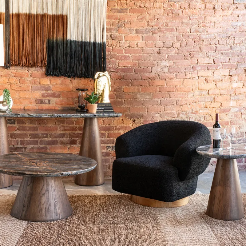Vista 22" Side Table with Lava Marble and Dark Base