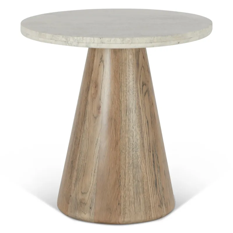 Vista 22" Side Table with White Travertine and Light Base