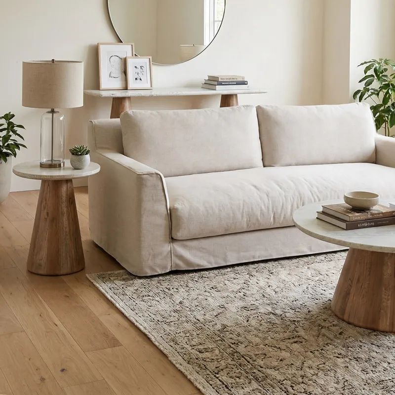 Vista 22" Side Table with White Travertine and Light Base