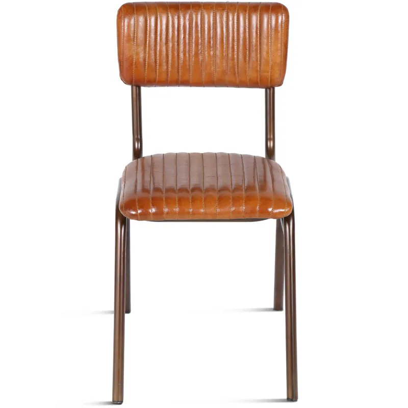Wellington 17" Ribbed Leather Iron Dining Chair