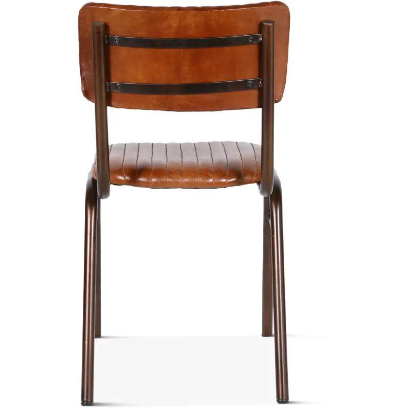 Wellington 17" Ribbed Leather Iron Dining Chair