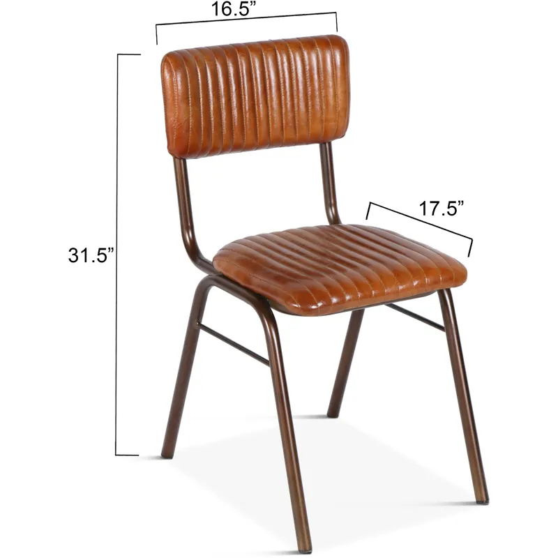 Wellington 17" Ribbed Leather Iron Dining Chair