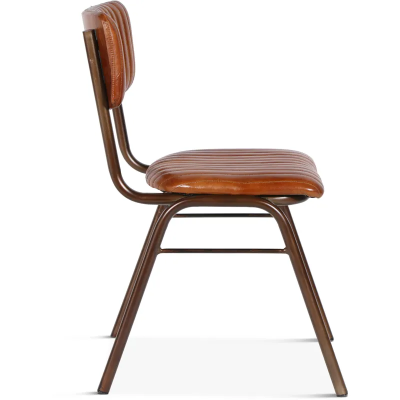 Wellington 17" Ribbed Leather Iron Dining Chair