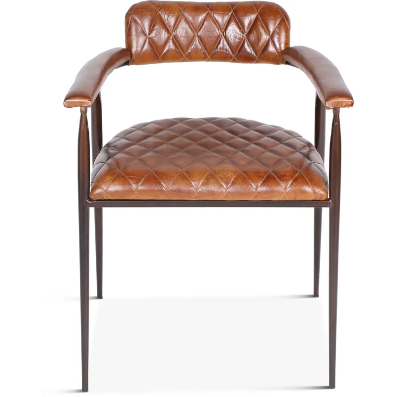 Wellington 23" Dining Armchair in Diamond Leather and Iron