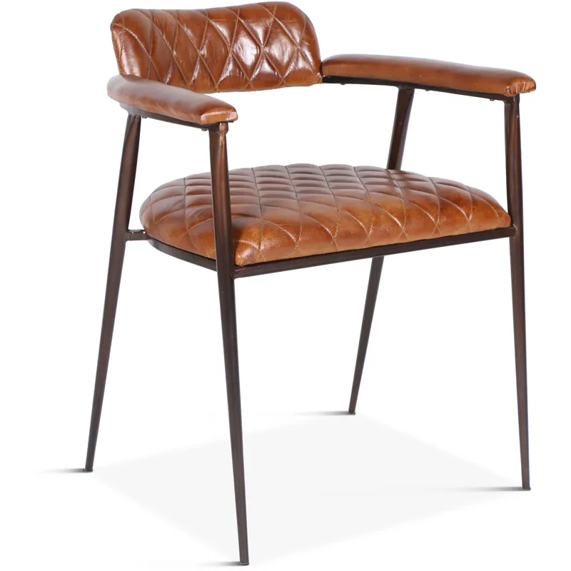 Wellington 23" Dining Armchair in Diamond Leather and Iron