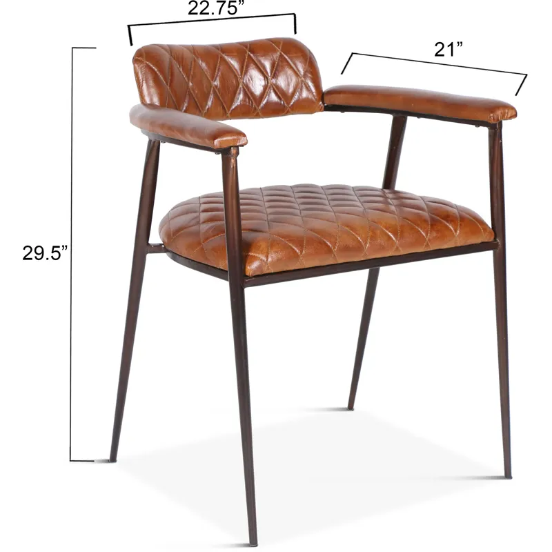 Wellington 23" Dining Armchair in Diamond Leather and Iron