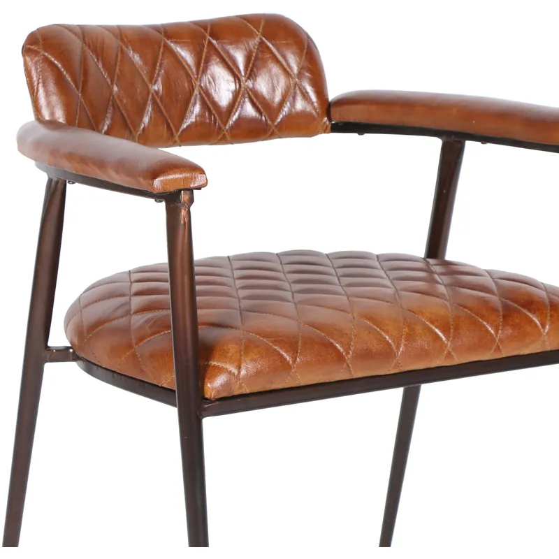 Wellington 23" Dining Armchair in Diamond Leather and Iron