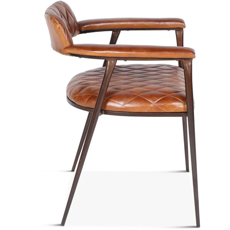 Wellington 23" Dining Armchair in Diamond Leather and Iron