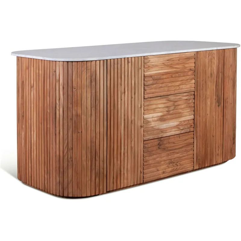 Wales 68" Kitchen Island in Natural Acacia with White Marble Top