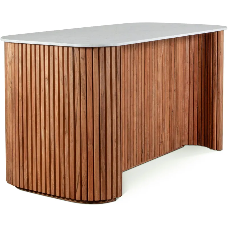 Wales 68" Kitchen Island in Natural Acacia with White Marble Top