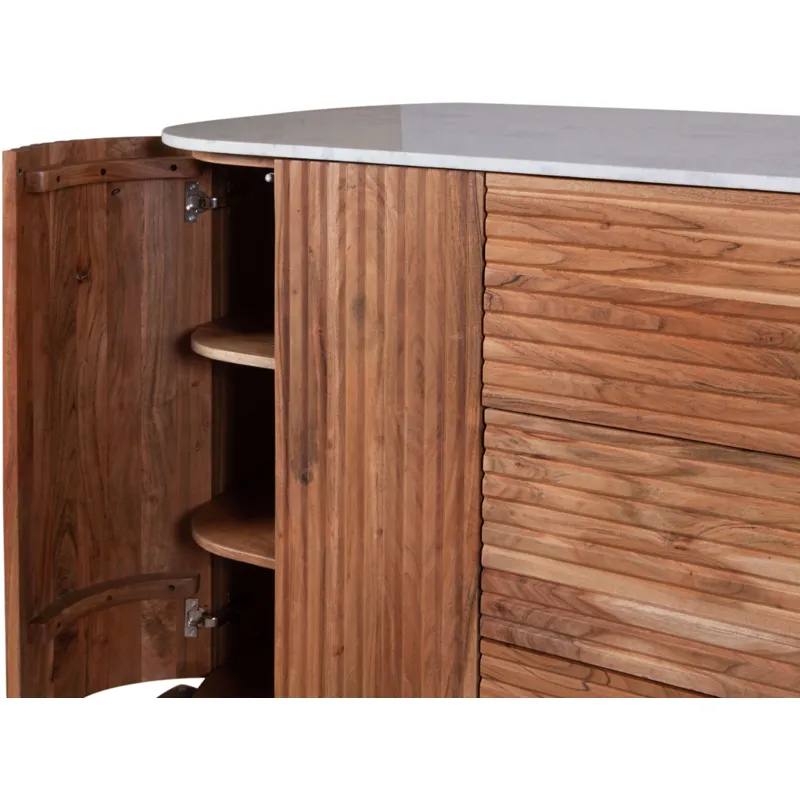 Wales 68" Kitchen Island in Natural Acacia with White Marble Top