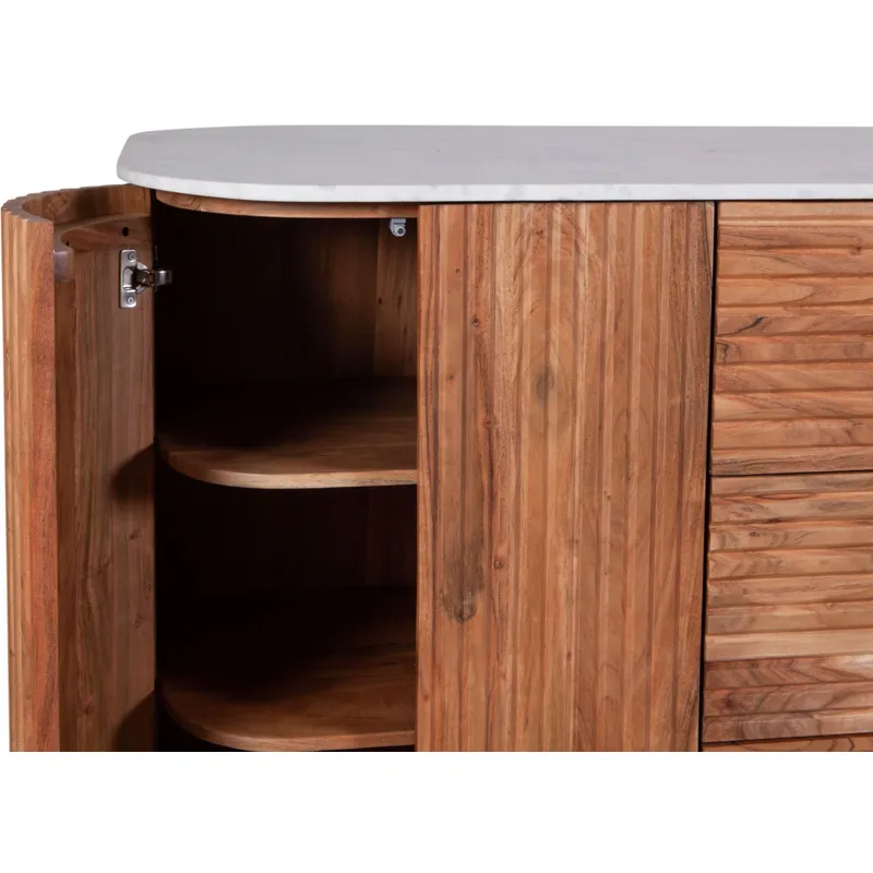 Wales 68" Kitchen Island in Natural Acacia with White Marble Top