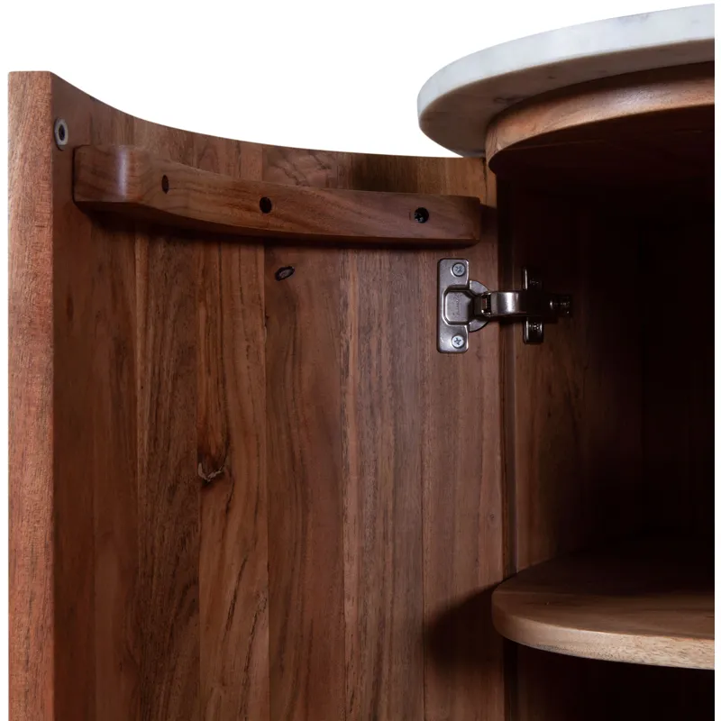 Wales 68" Kitchen Island in Natural Acacia with White Marble Top