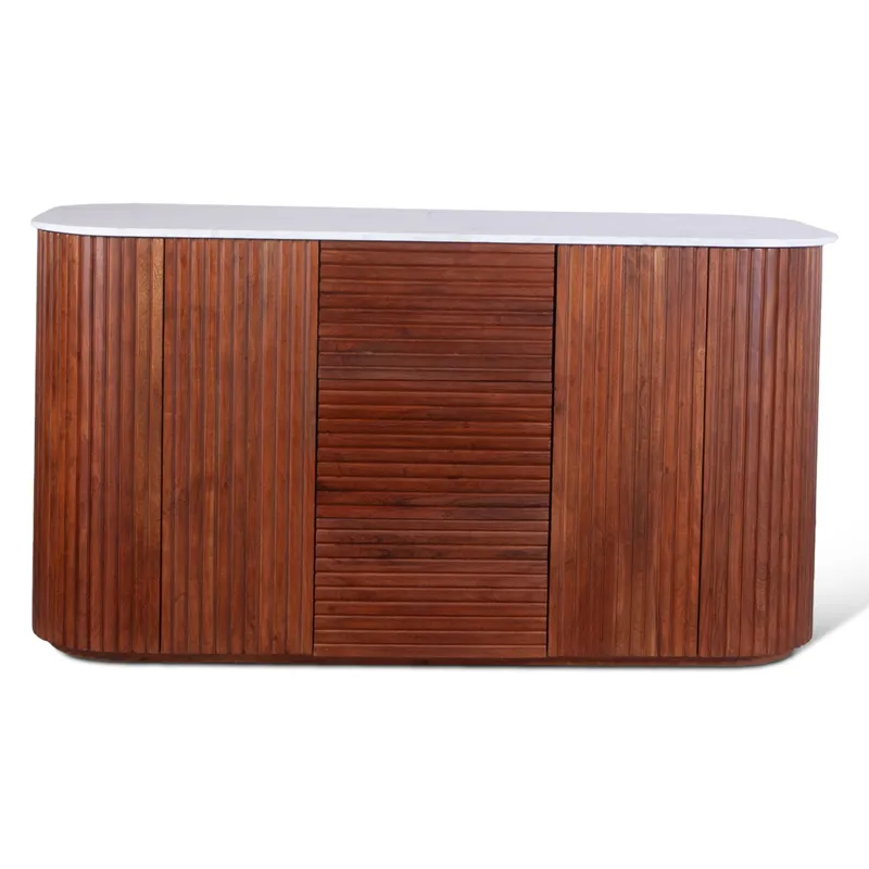 Wales  68" Kitchen Island in Walnut Brown with White Marble Top