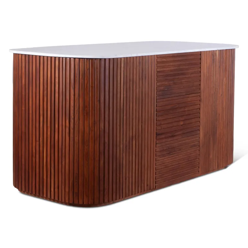 Wales  68" Kitchen Island in Walnut Brown with White Marble Top