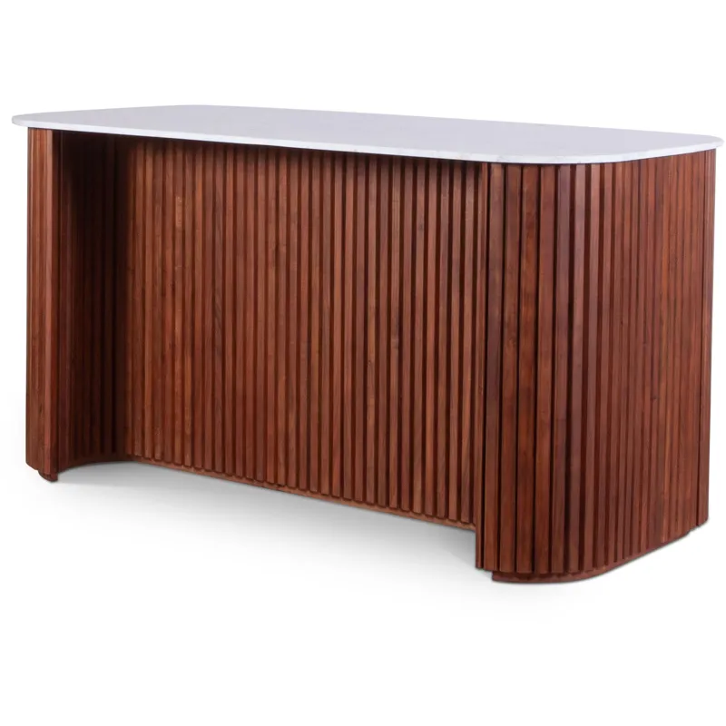 Wales  68" Kitchen Island in Walnut Brown with White Marble Top