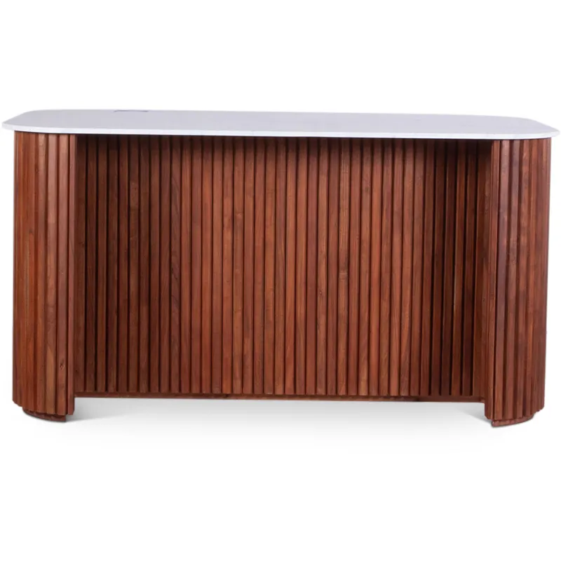Wales  68" Kitchen Island in Walnut Brown with White Marble Top