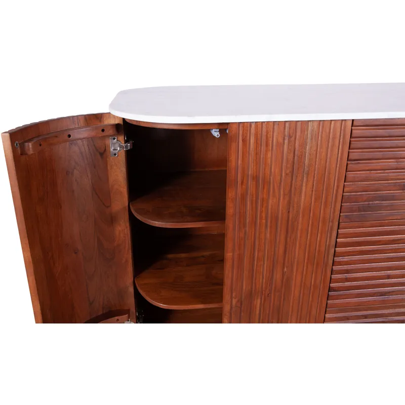 Wales  68" Kitchen Island in Walnut Brown with White Marble Top