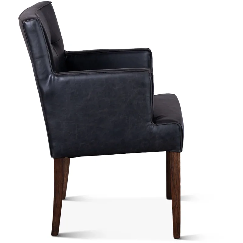 Grosvenor Madison 24" Dining Armchair in Black Leather with Dark Legs