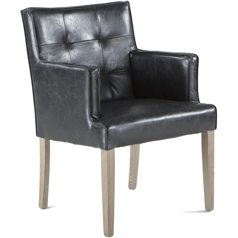 Grosvenor Madison 24" Dining Armchair in Black Leather with Light Legs