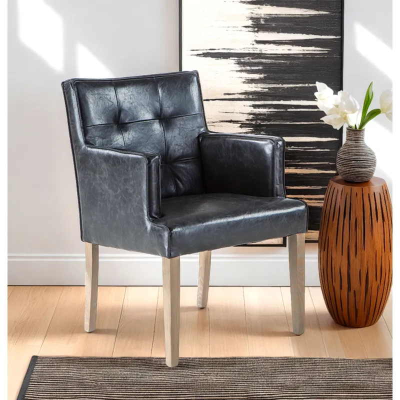 Grosvenor Madison 24" Dining Armchair in Black Leather with Light Legs