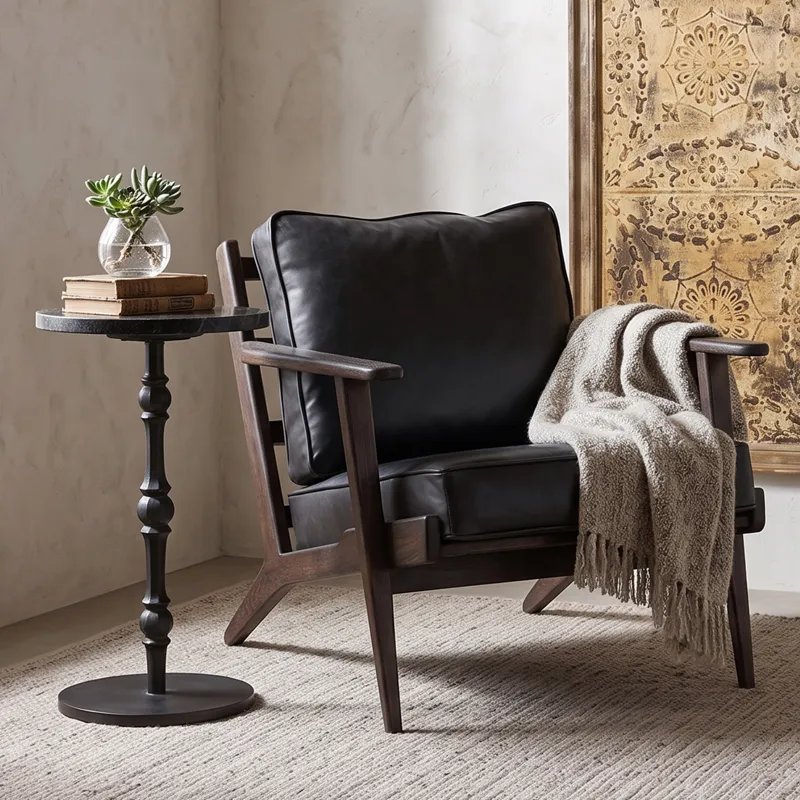 Grosvenor Bobby Accent Chair in Black Leather